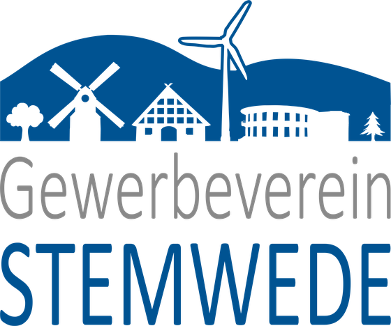 Gewerbeverein Stemwede, Logo mit Stemweder Berg, Windmühle, Fachwerkhaus und Windrad